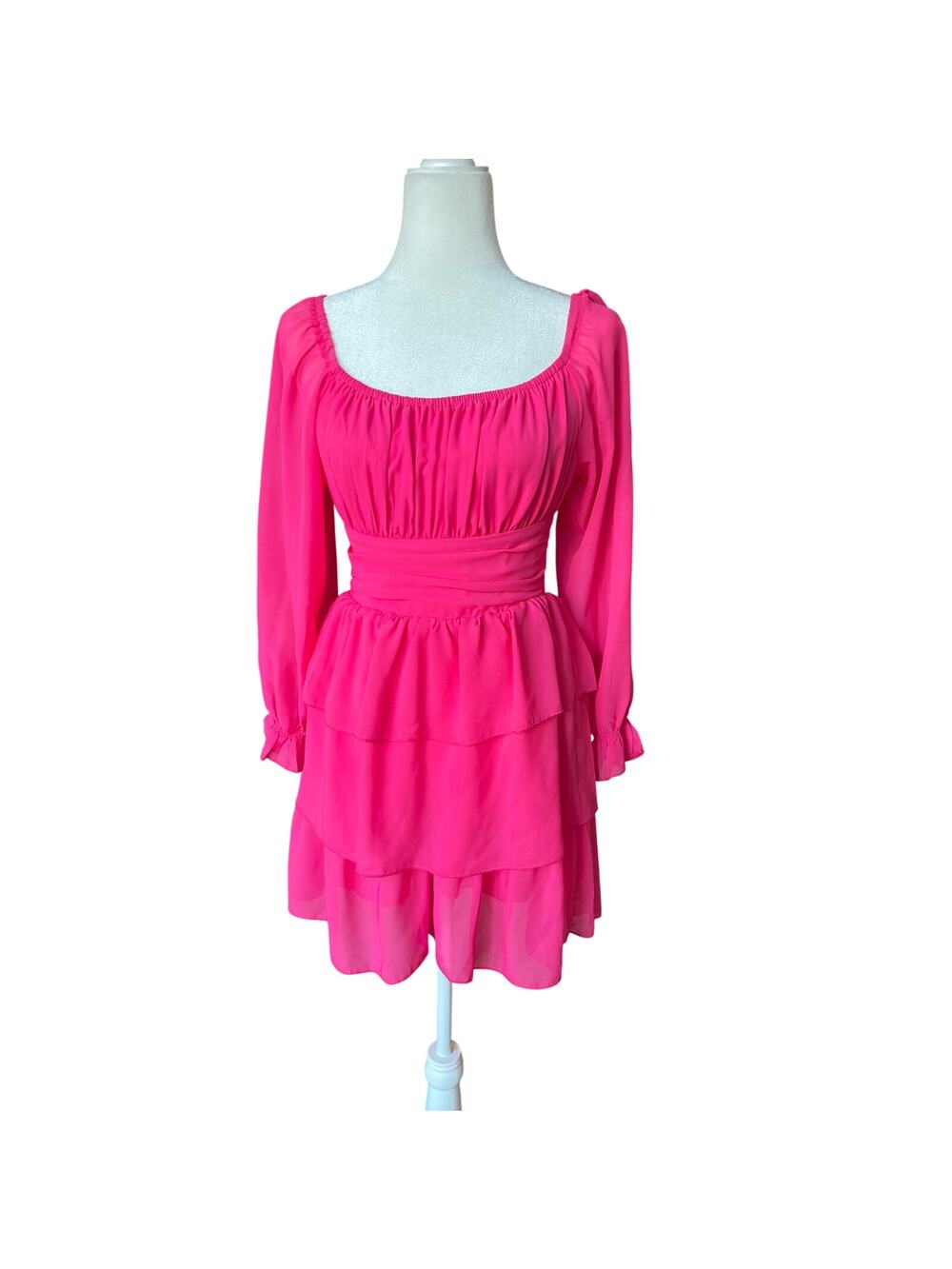 Obbue Square Neck Tie Back Soft Mini Dress Size XS Coquette Flounce Party Event